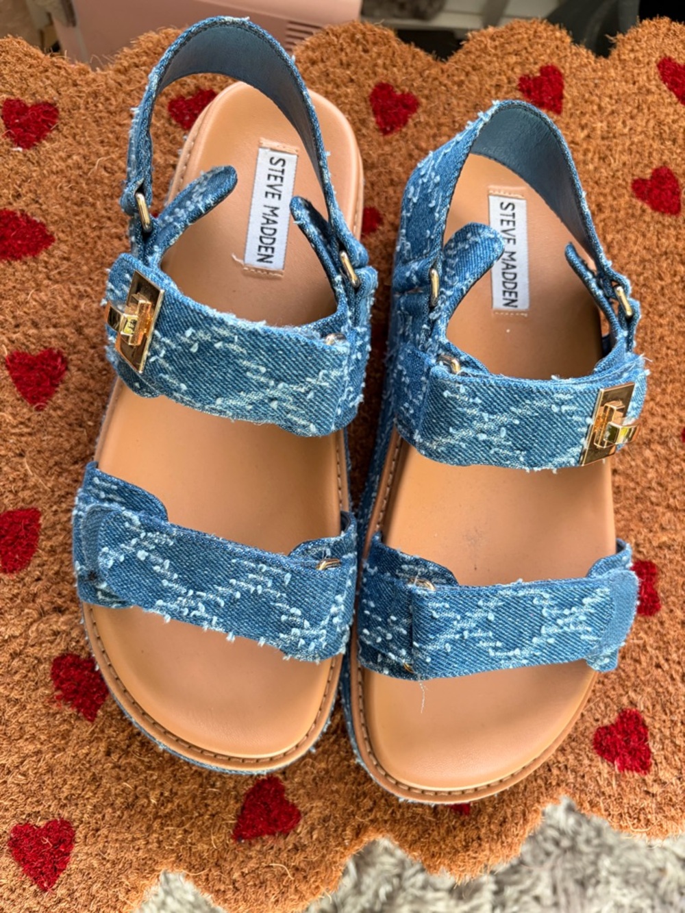 Steve Madden BIGMONA Platform Sandals Denim Women’s Size 10 Chunky Turnlock